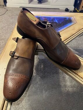 NWOB Antonio Maurizi Men's Brown Double Monk Strap Leather Dress Shoes 11M